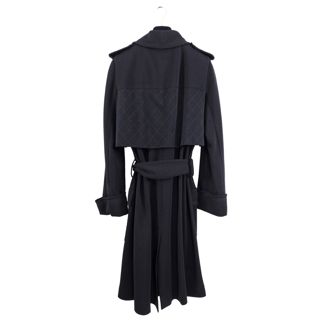 Chanel 11A Black Wool Knit Jersey Belted Trench Coat - FR40 / 8 (M)