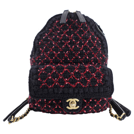 Chanel Black and Red Tweed Small CC Chain Backpack