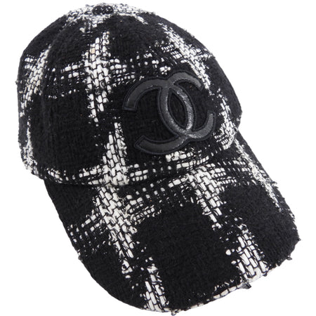 Chanel 2021 Black and White Tweed CC Baseball Cap