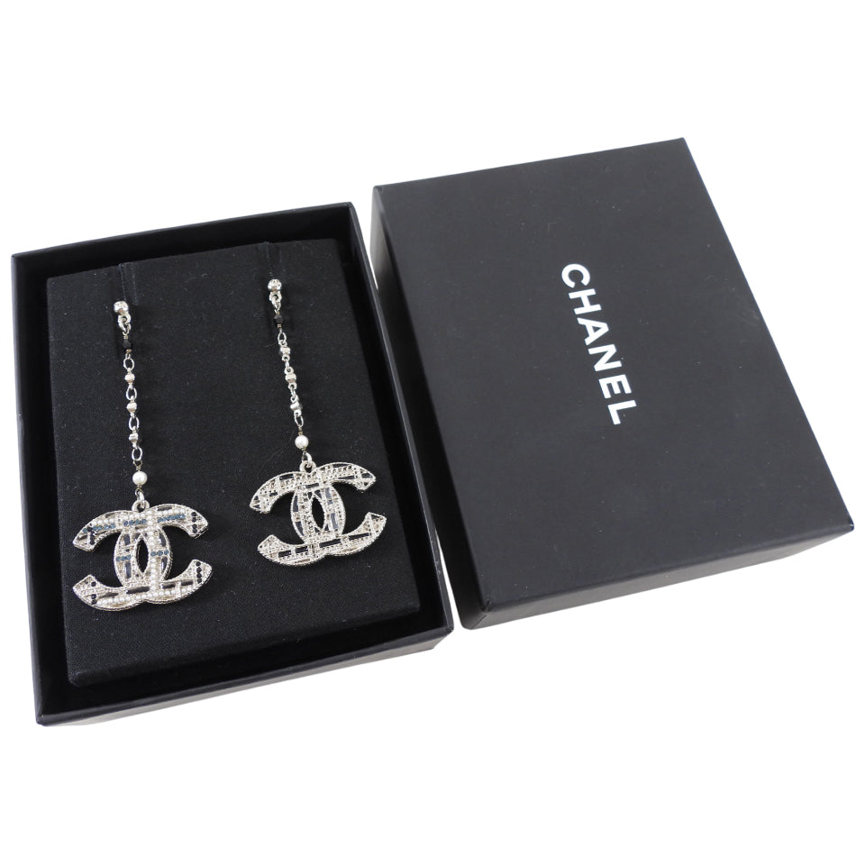 Chanel 19A CC Tweed Embellished Drop Earrings