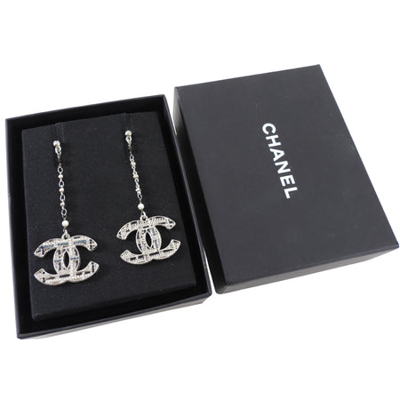 Chanel 19A CC Tweed Embellished Drop Earrings