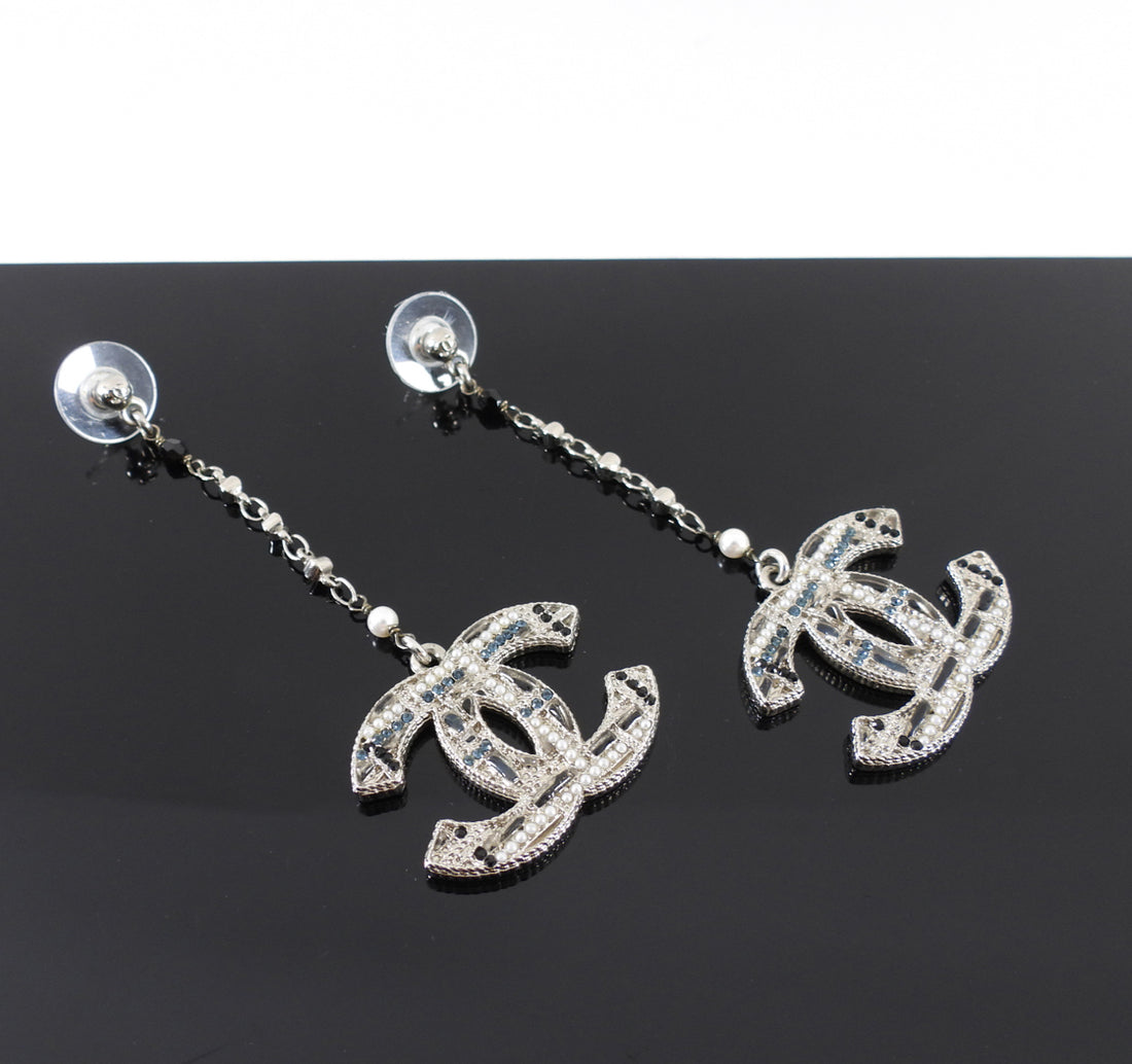 Chanel 19A CC Tweed Embellished Drop Earrings