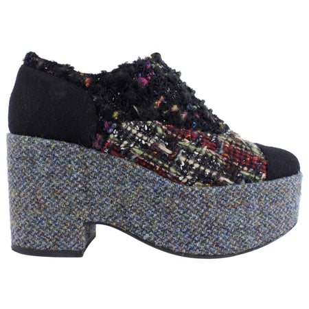 Chanel 2015 Black Multi Tweed Platform Shoes - 36.5