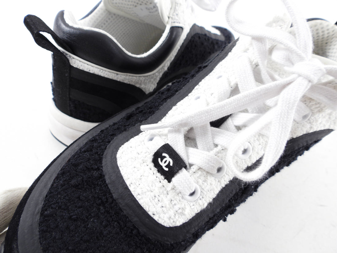 Chanel Black and White CC Tweed Trainer Sneakers - 36.5 / 6.5