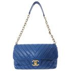 Chanel Blue Quilted Leather Chevron Flap Chain Bag