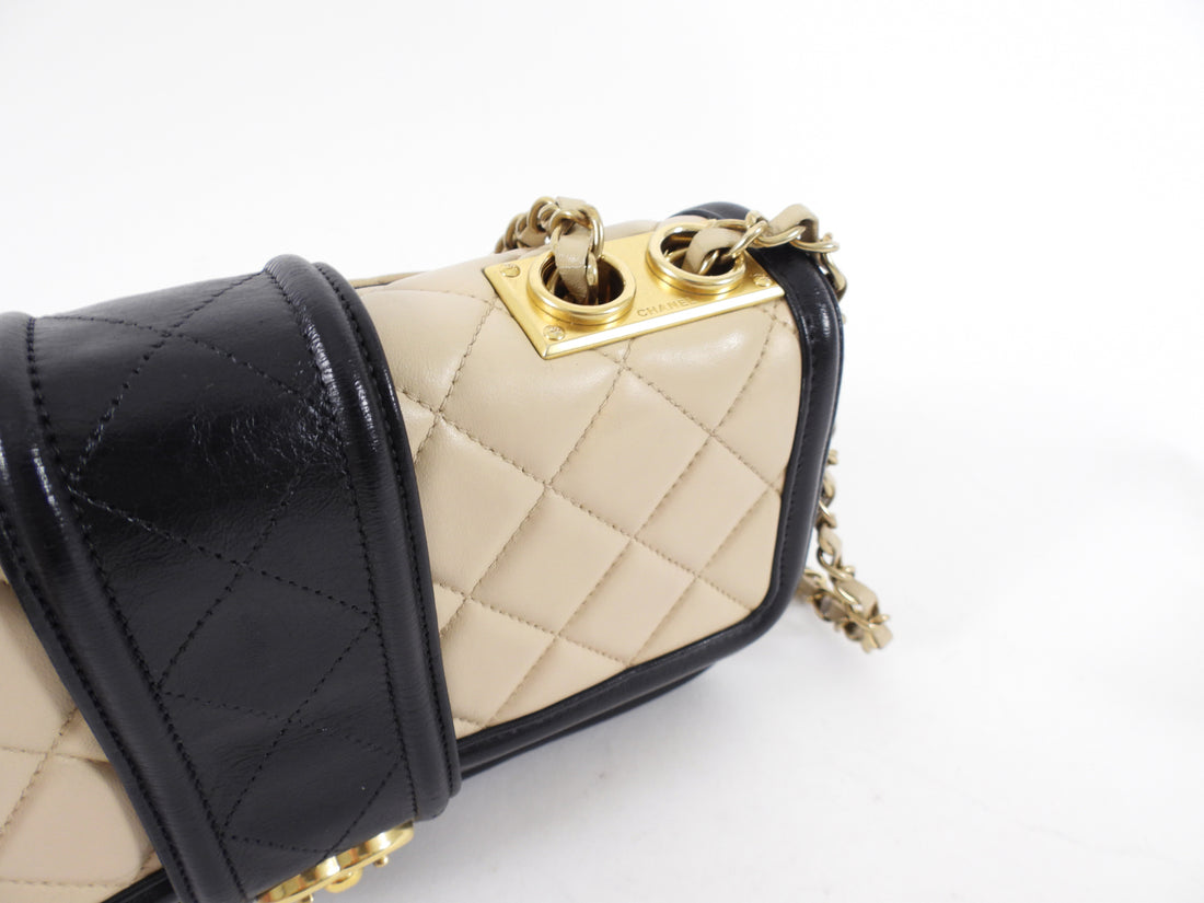 Chanel Black and Beige Medium Two Tone Elegant Flap Bag