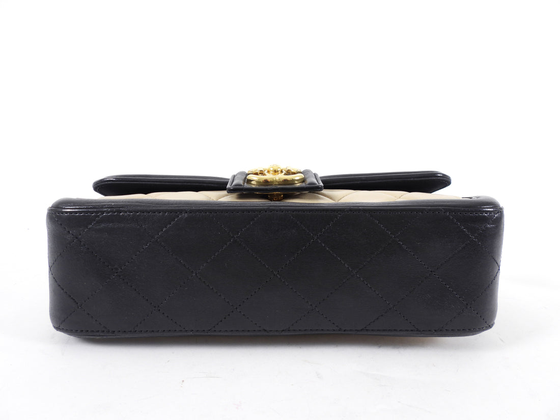 Chanel Black and Beige Medium Two Tone Elegant Flap Bag