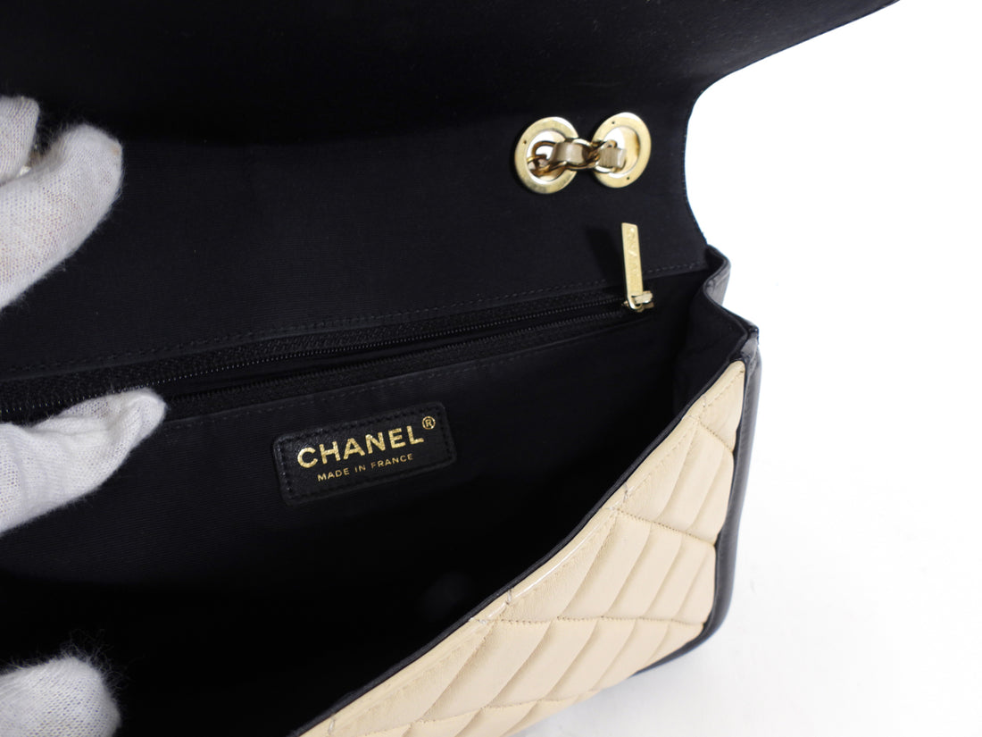 Chanel Black and Beige Medium Two Tone Elegant Flap Bag