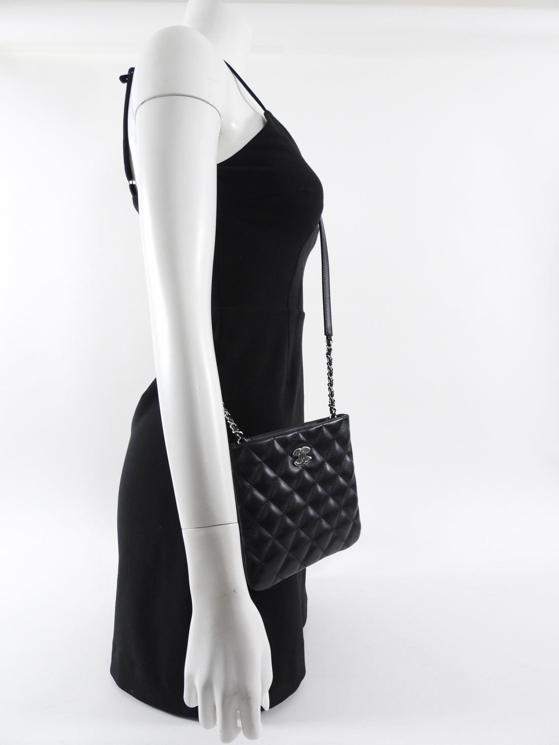 Chanel Uniform Black Quilt Leather Crossbody Flat Pouch Bag