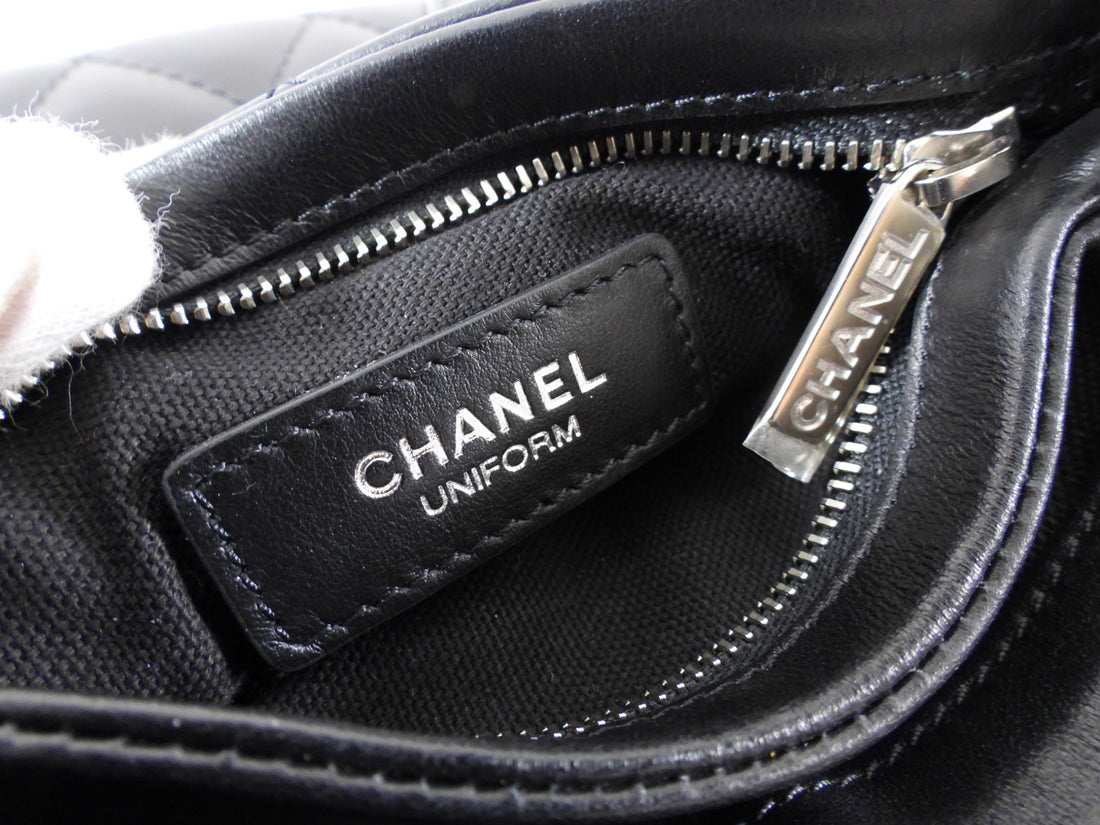 Chanel Uniform Black Quilt Leather Crossbody Flat Pouch Bag