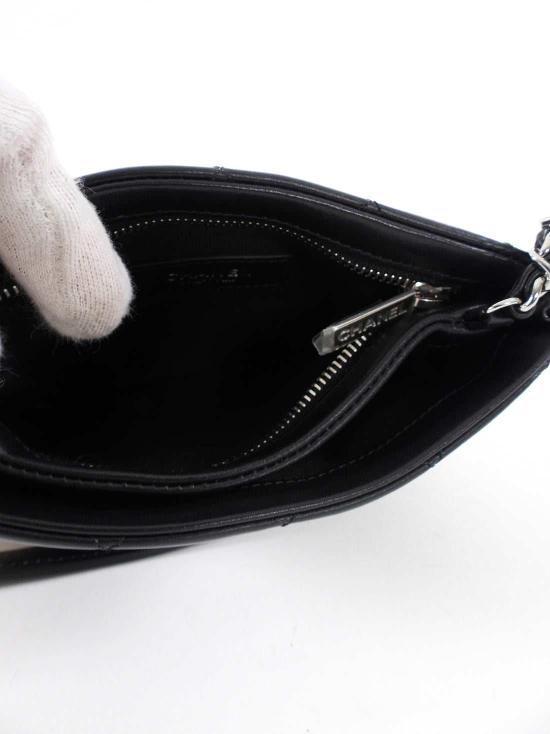Chanel Uniform Black Quilt Leather Crossbody Flat Pouch Bag