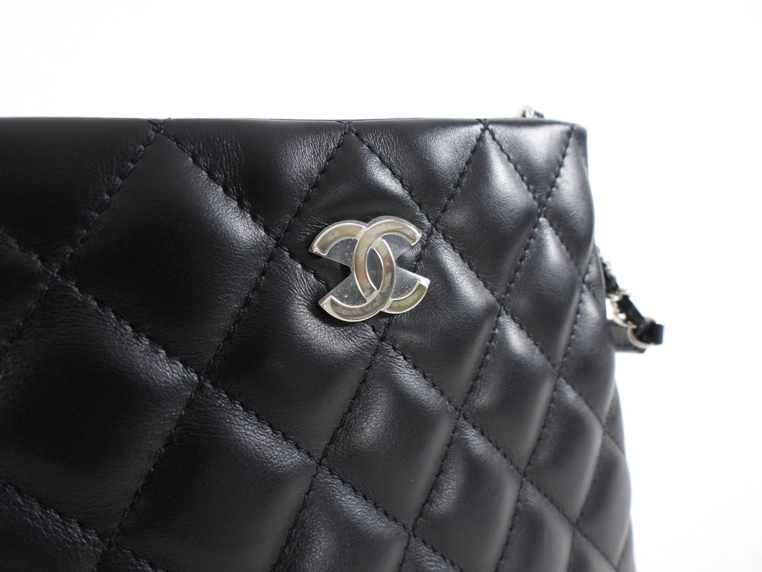 Chanel Uniform Black Quilt Leather Crossbody Flat Pouch Bag