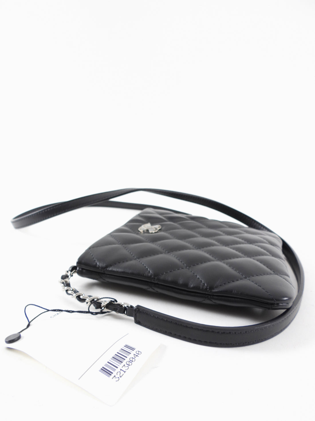 Chanel Uniform Black Quilt Leather Crossbody Flat Pouch Bag