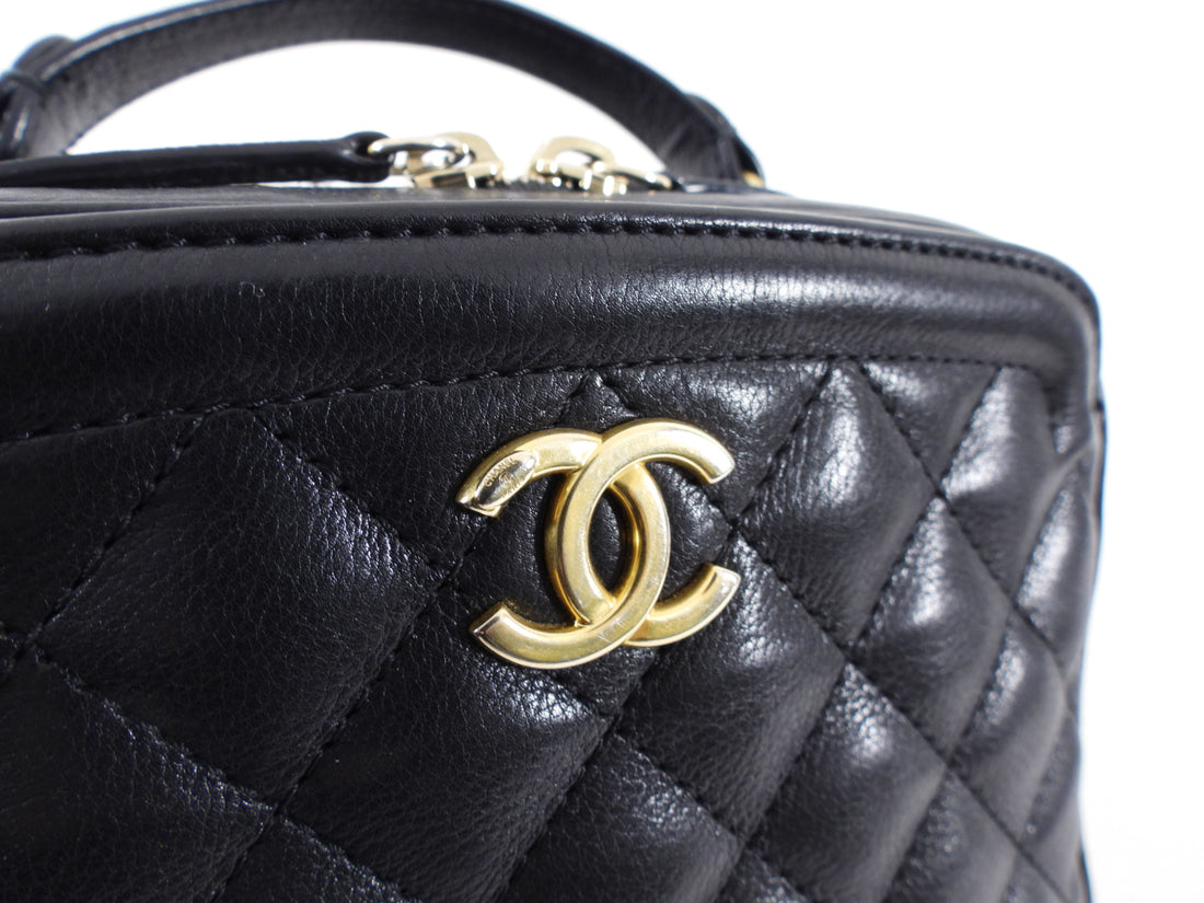 Chanel Black Lambskin Leather Extra Pocket Vanity Chain Bag