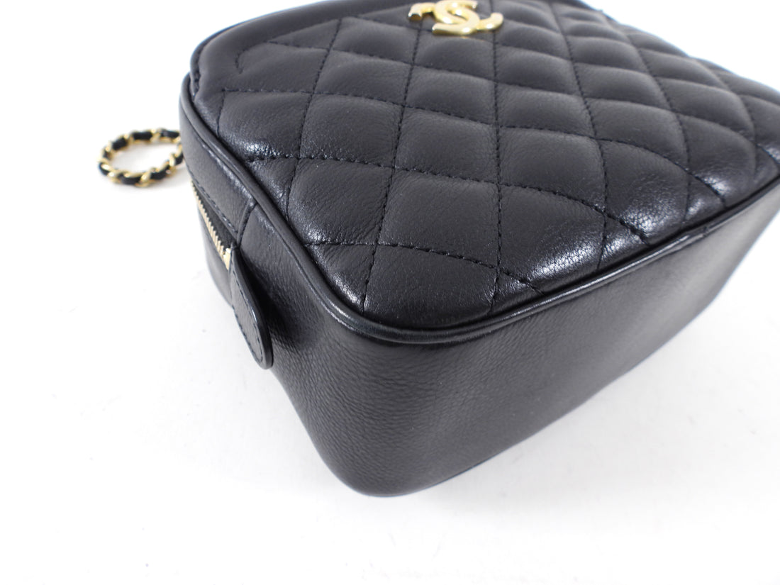 Chanel Black Lambskin Leather Extra Pocket Vanity Chain Bag