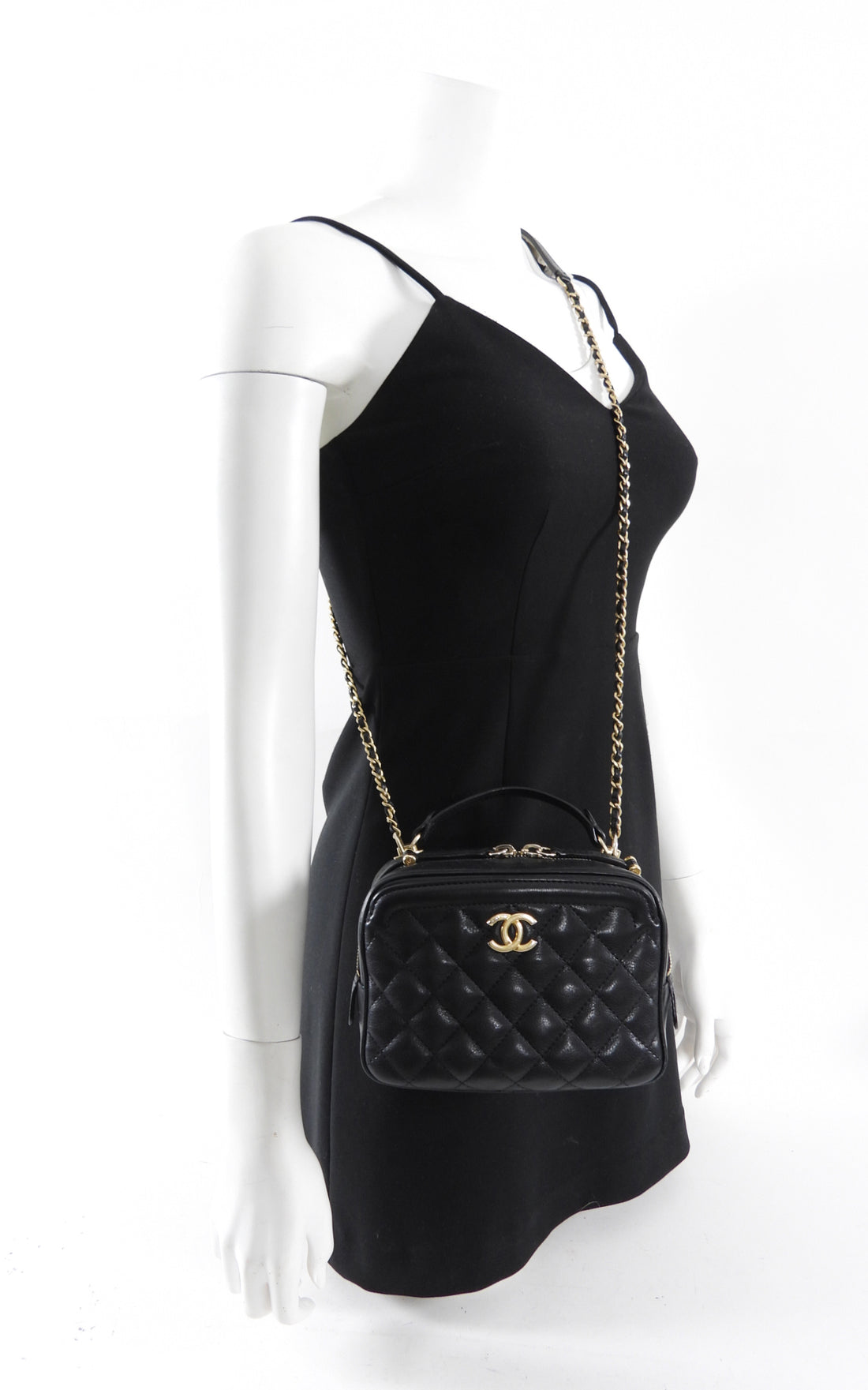 Chanel Black Lambskin Leather Extra Pocket Vanity Chain Bag