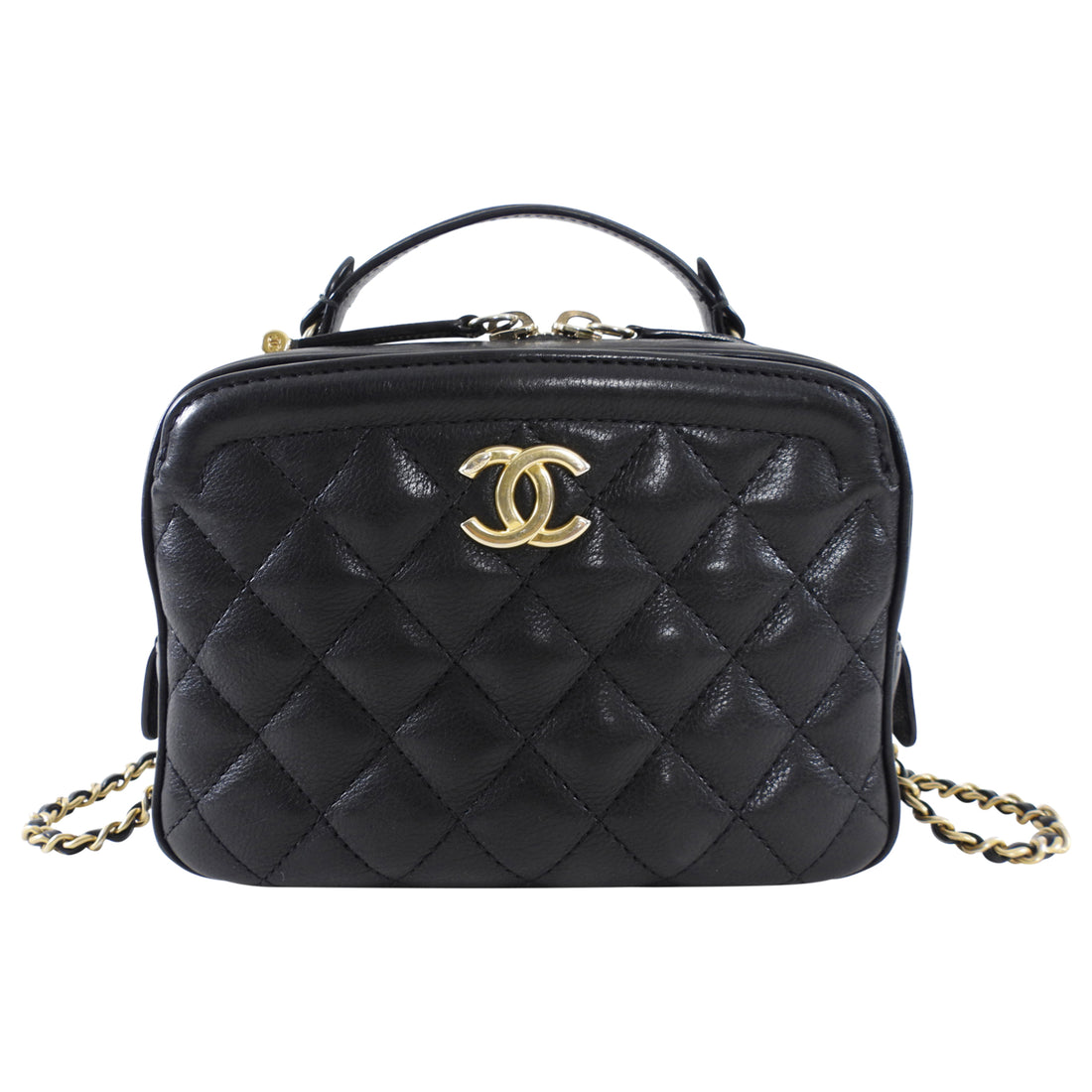 Chanel Black Lambskin Leather Extra Pocket Vanity Chain Bag