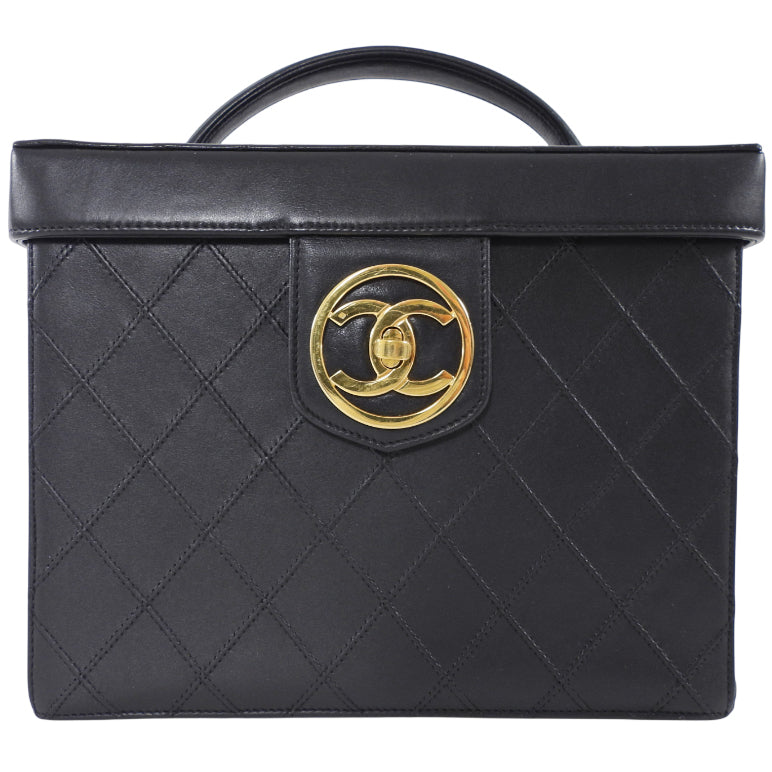 Chanel Vintage 1994 Black Quilted Leather Box Vanity Case Bag