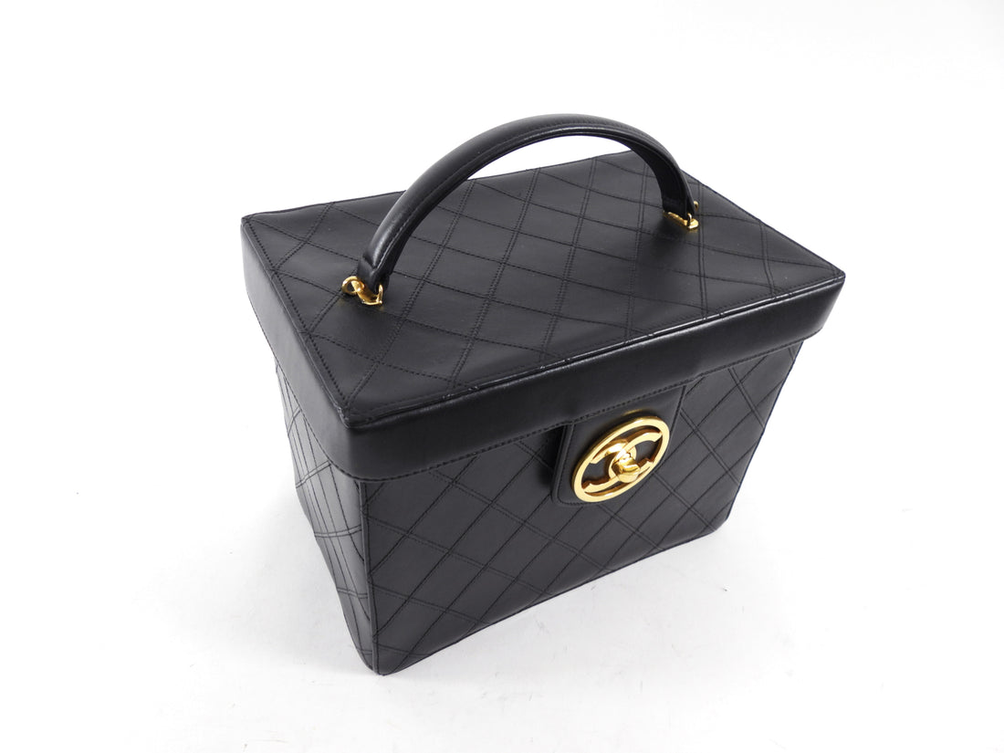 Chanel Vintage 1994 Black Quilted Leather Box Vanity Case Bag