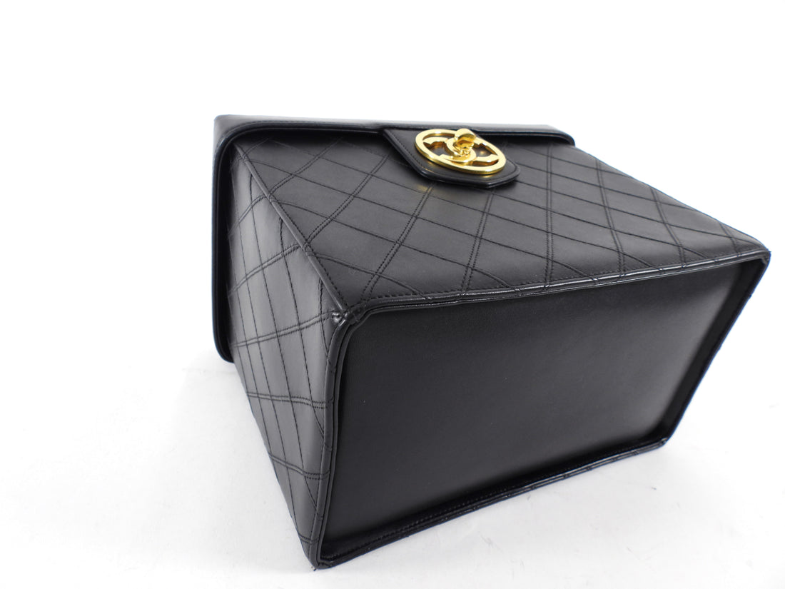 Chanel Vintage 1994 Black Quilted Leather Box Vanity Case Bag