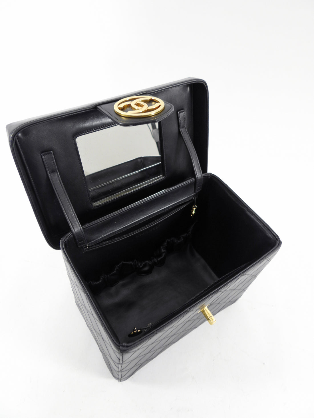 Chanel Vintage 1994 Black Quilted Leather Box Vanity Case Bag