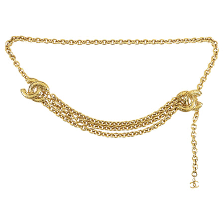 Chanel Vintage 1980's Goldtone Gilt CC Triple Chain Belt