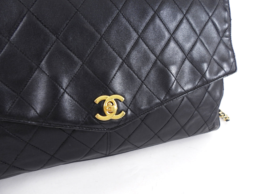 Chanel Black Quilted Leather Vintage Two Way Envelope Flap Chain Bag