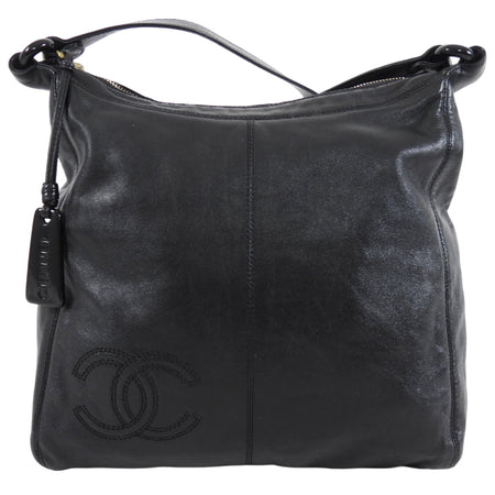 Chanel Vintage 1997 Black Leather CC Small Hobo Shoulder Bag
