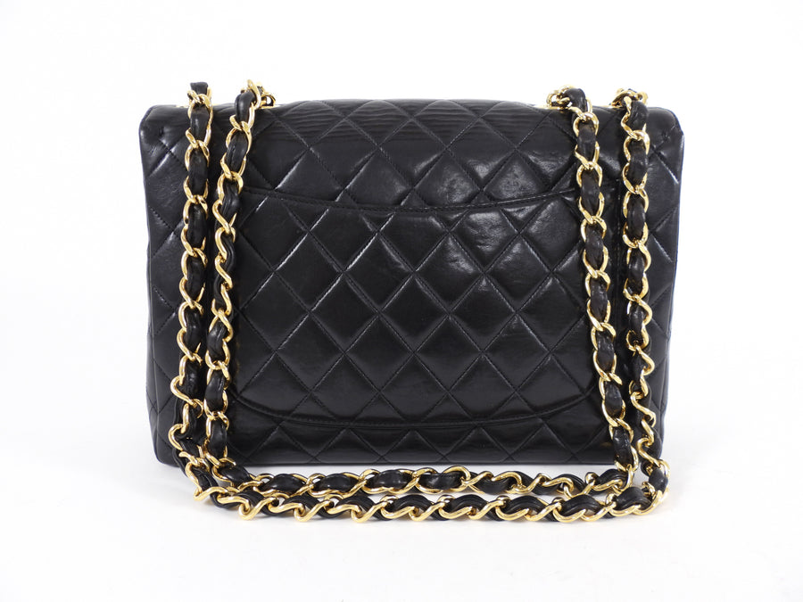 Chanel Vintage 1997 Black Lambskin Leather Jumbo CC Flap Bag