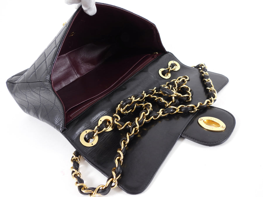 Chanel Vintage 1997 Black Lambskin Leather Jumbo CC Flap Bag