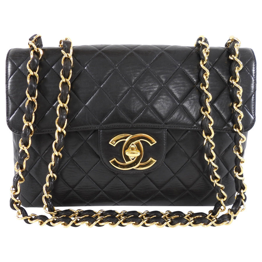 Chanel Vintage 1997 Black Lambskin Leather Jumbo CC Flap Bag