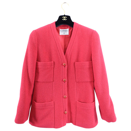 Chanel Vintage 1990's Boucle Wool Cherry Pink Jacket - M (6/8)