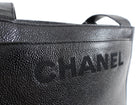 Chanel Vintage 1996-7 Black Caviar Leather Embroidered Logo Small Tote Bag