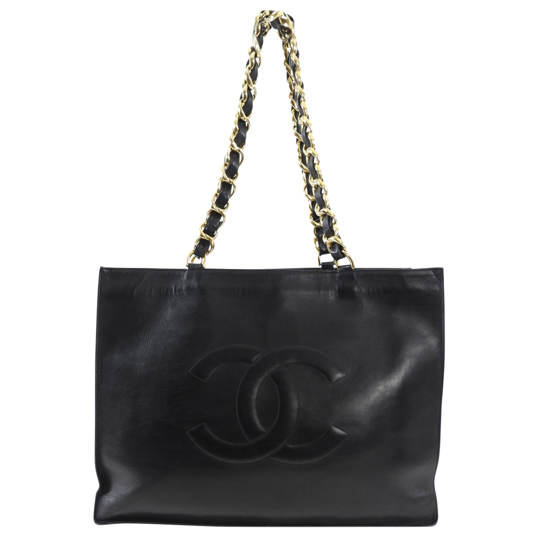 Chanel Vintage 1994 XL Smooth Lambskin Leather CC Chain Tote Bag