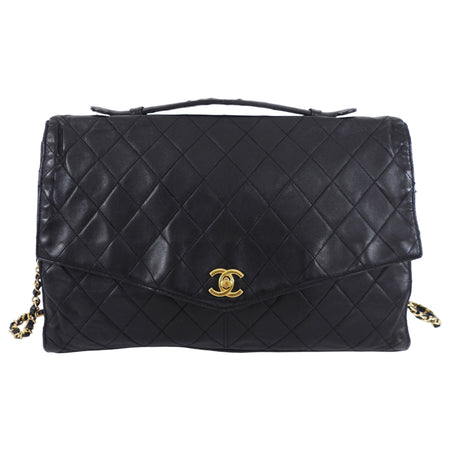 Chanel Black Quilted Leather Vintage Two Way Envelope Flap Chain Bag