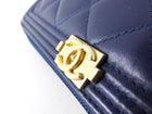 Chanel Dark Blue Lambskin Quilted Boy Zip Around Continental Wallet