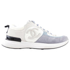 Chanel 22C White Blue Grey Nylon and Suede Interlocking CC Sneakers - 40