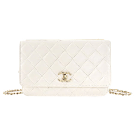 Chanel 23C White Quilted Leather Trendy Wallet on Chain Crossbody Bag