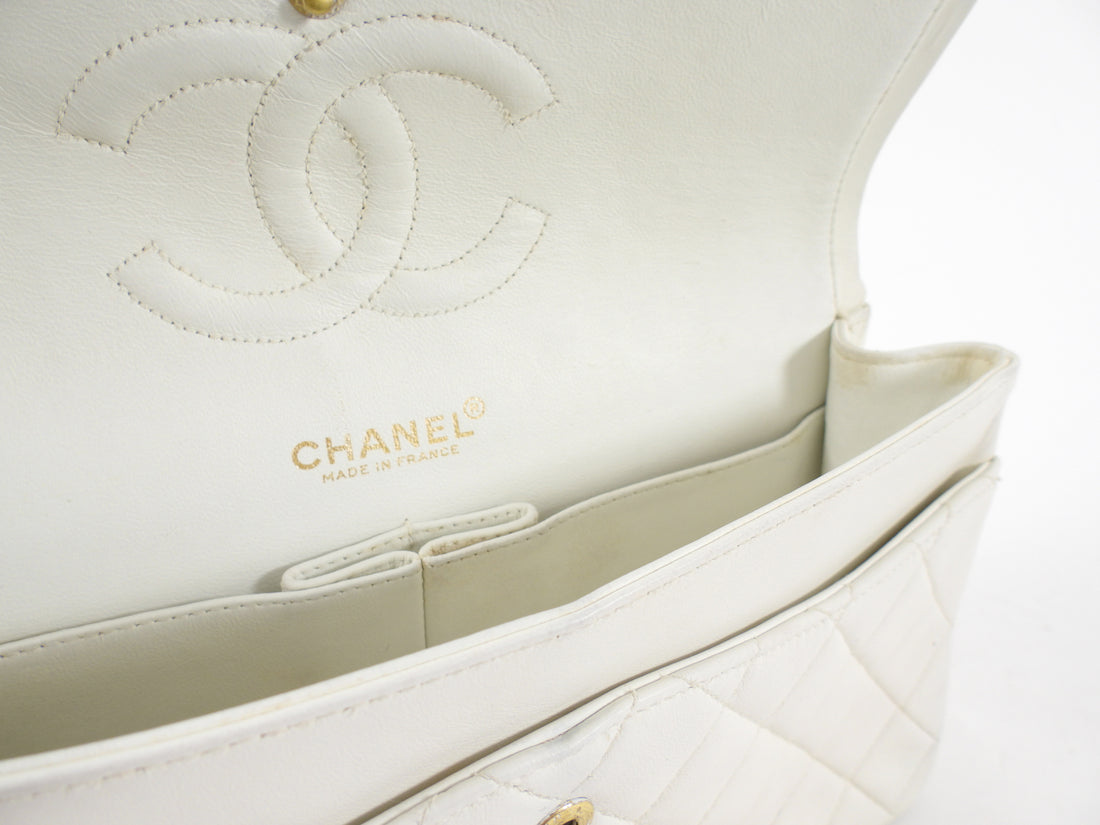 Chanel Vintage 2000 White Medium Classic Double Flap Bag GHW