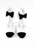 Chanel White Leather and Black Velvet Cut out Cap Toe Ankle Boot - 40C