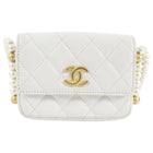 Chanel Ivory White About Pearls Mini Card Holder on Strap