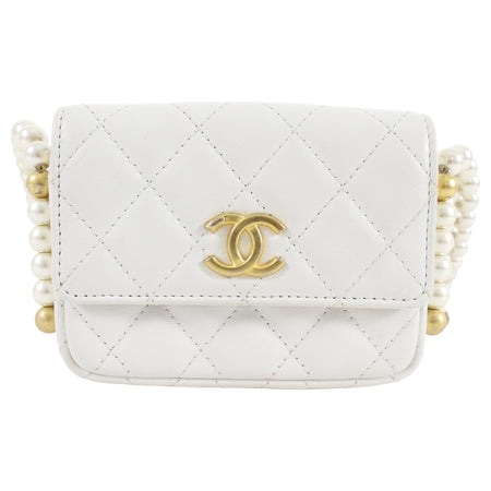 Chanel Ivory White About Pearls Mini Card Holder on Strap