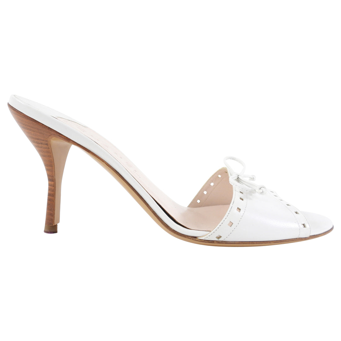 Chanel White Leather CC Embossed Bow Mules - 39.5
