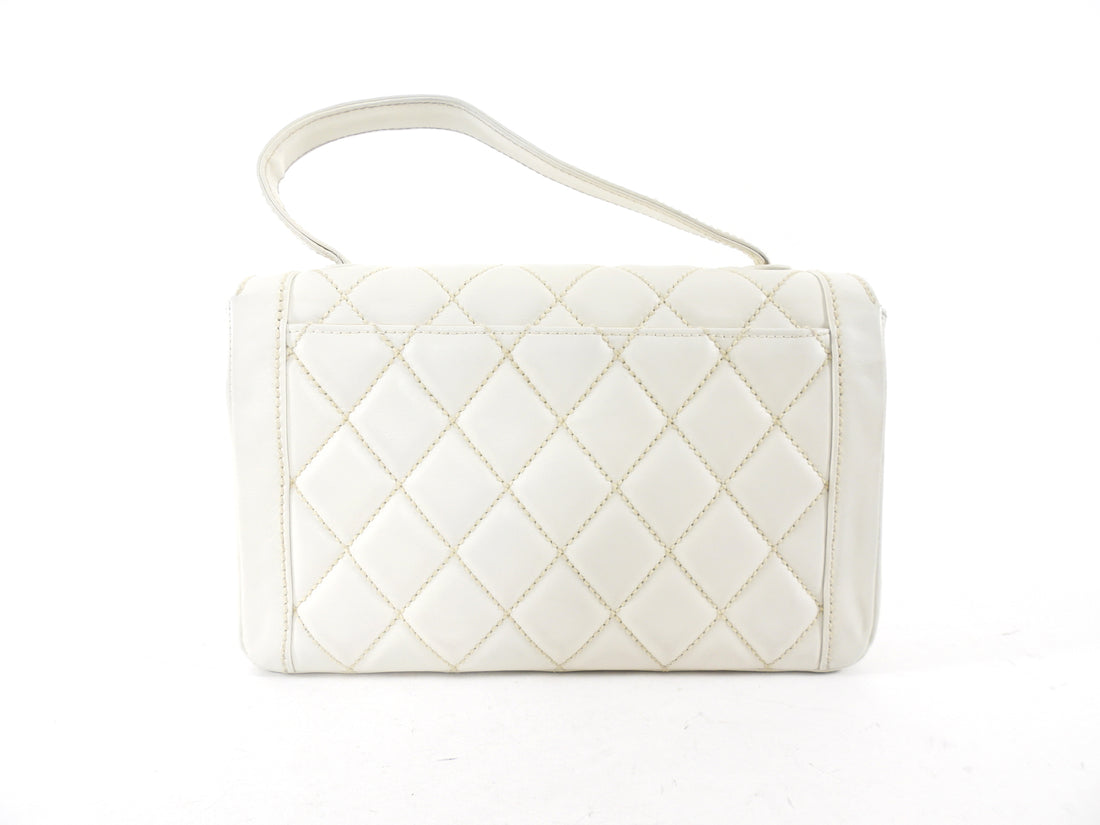 Chanel Vintage 2004 White Wild Stitch Top Handle Flap Bag