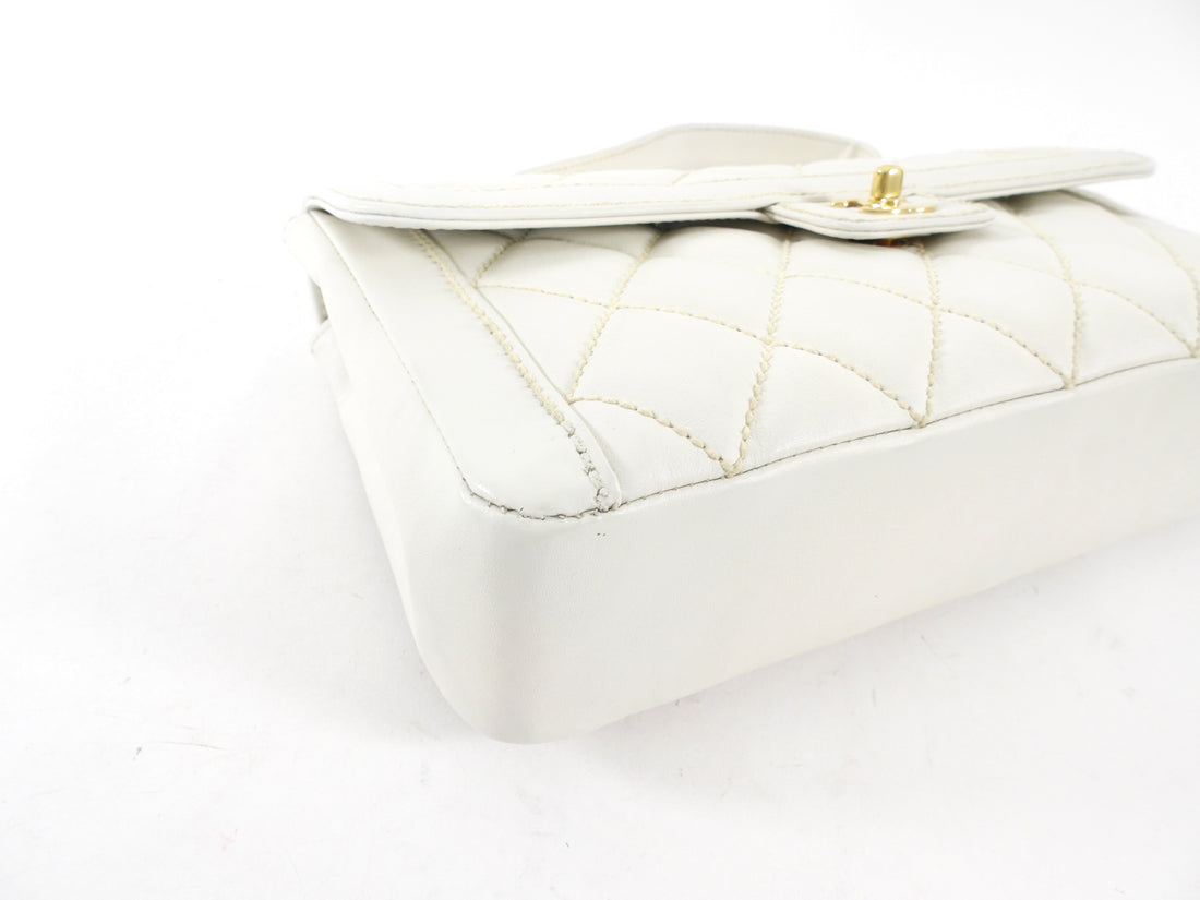 Chanel Vintage 2004 White Wild Stitch Top Handle Flap Bag