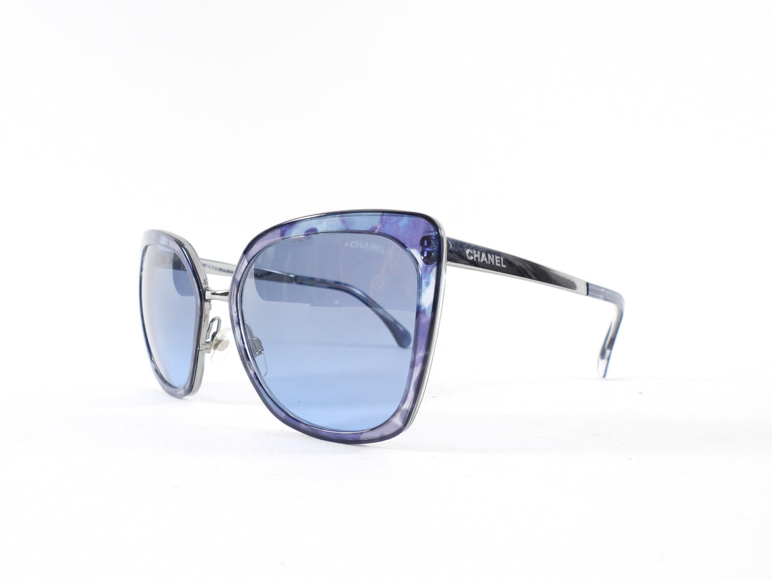 Chanel Dark Blue Acrylic and Metal Frame Oversized Sunglasses 4209