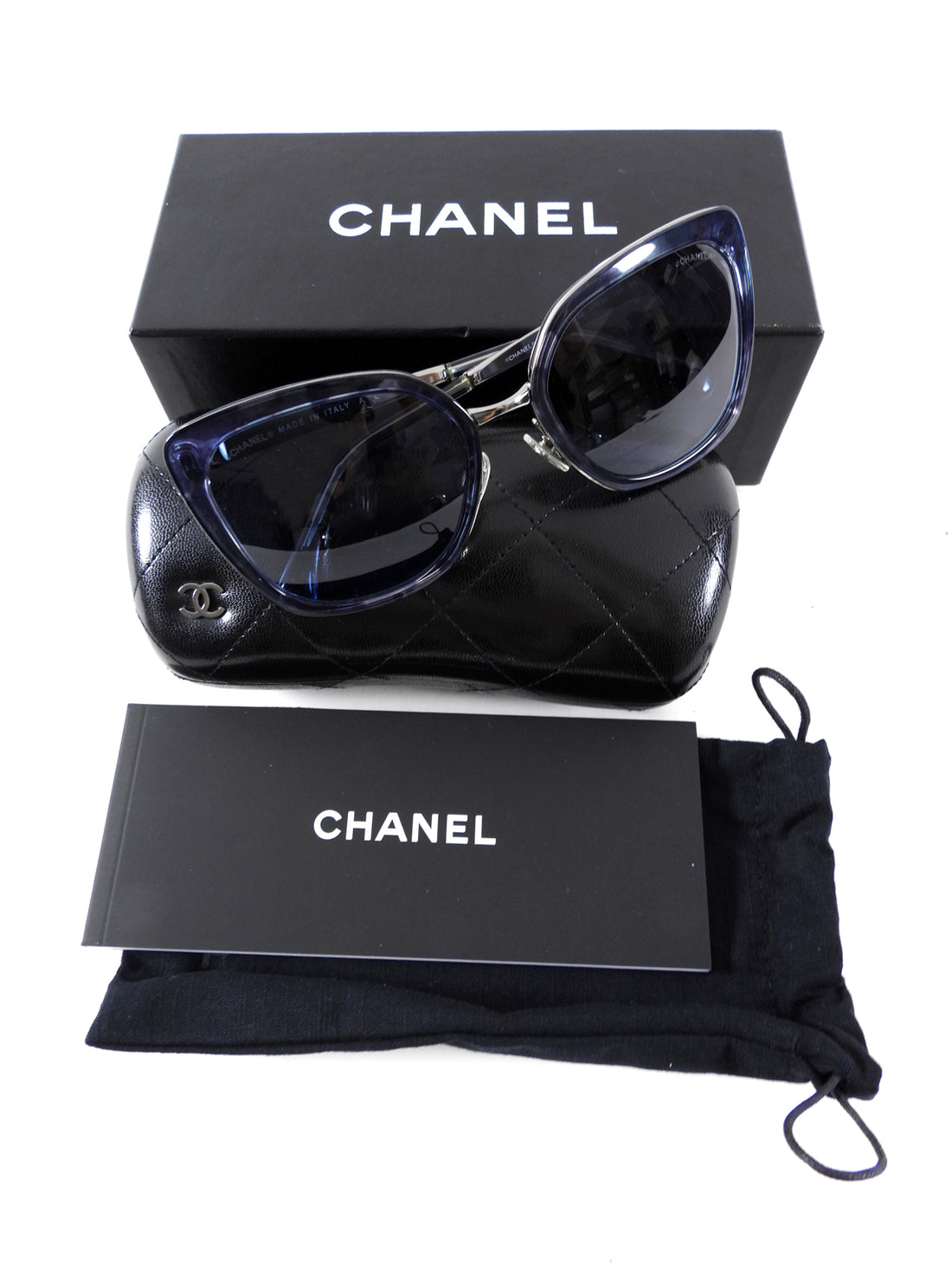 Chanel Dark Blue Acrylic and Metal Frame Oversized Sunglasses 4209