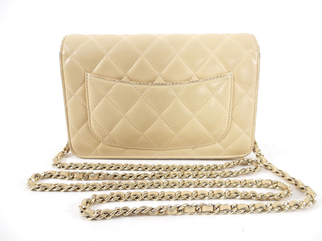 Chanel Beige Lambskin Quilted Classic Wallet on Chain