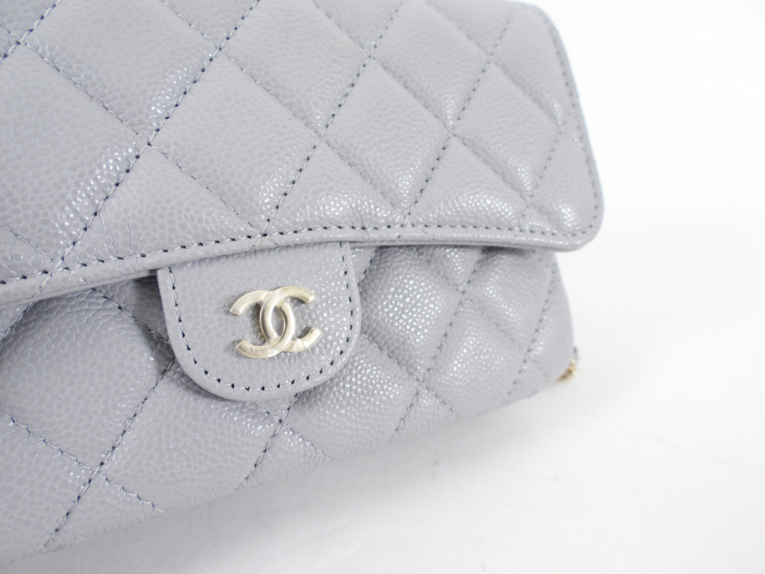 Chanel Blue Grey Caviar Leather Timeless Classic Phone Case Bag