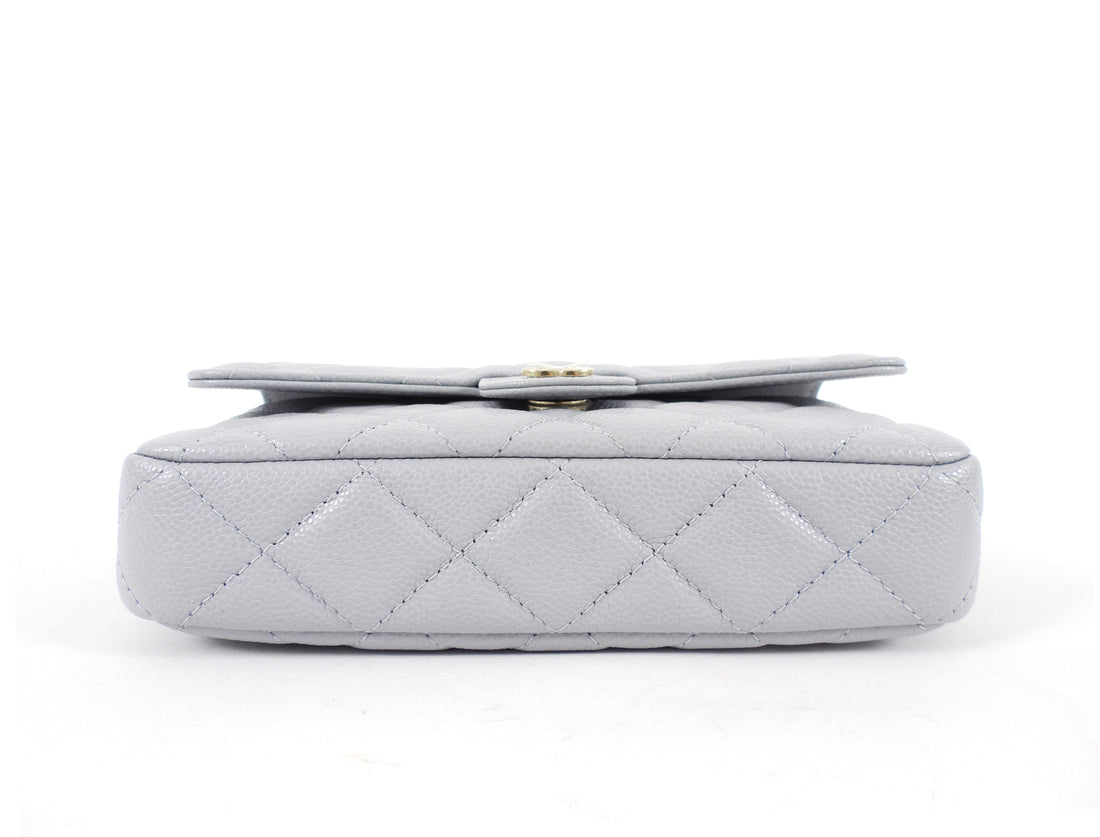 Chanel Blue Grey Caviar Leather Timeless Classic Phone Case Bag